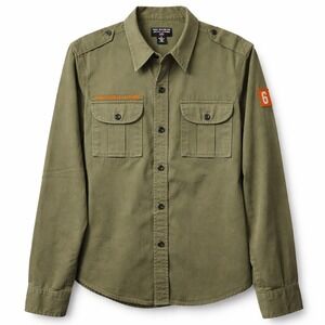 POLO JEAN CO Ralph Lauren 67 Military Style Button Top Sz M Green Epaulettes EUC